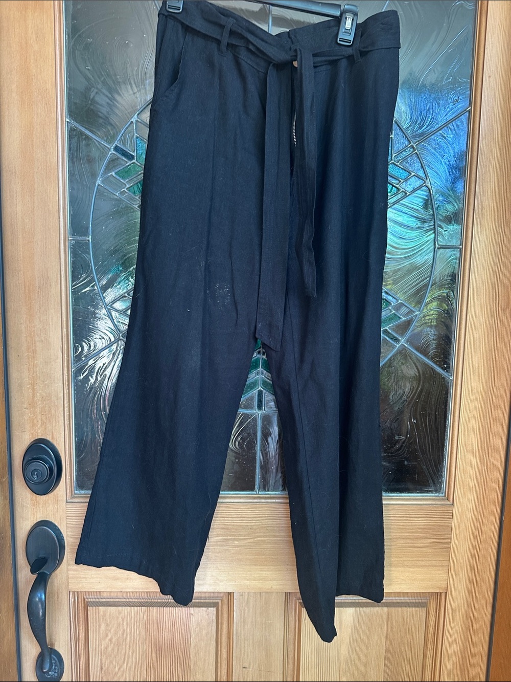 Black Tie-Waist Linen Relaxed Women’s Pants